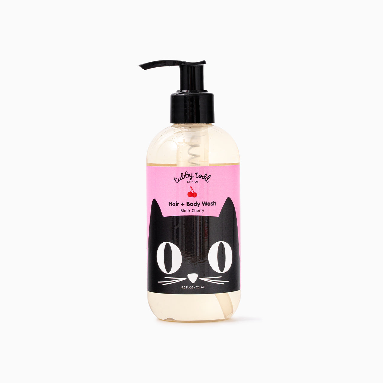 8.5oz Black Cherry Hair + Body Wash bottle standing on the white background.