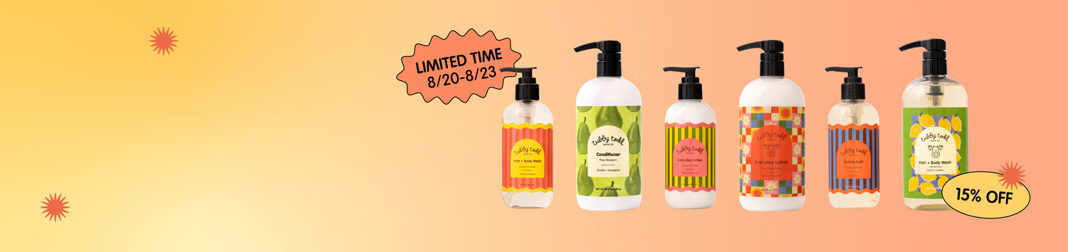 Endless Summer Sale Landing page's desktop banner image with seasonal labels bottles and stickers on the gradation background.