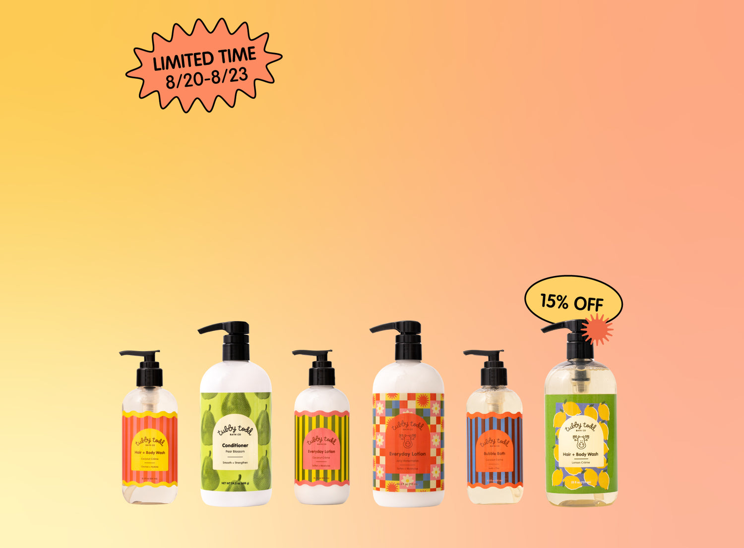 Endless Summer Sale Landing page's mobile banner image with seasonal labels bottles and stickers on the gradation background.
