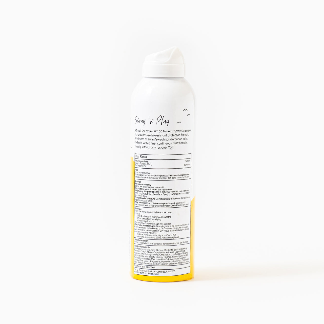 Back of Mineral Mist spray bottle standing on the white background.