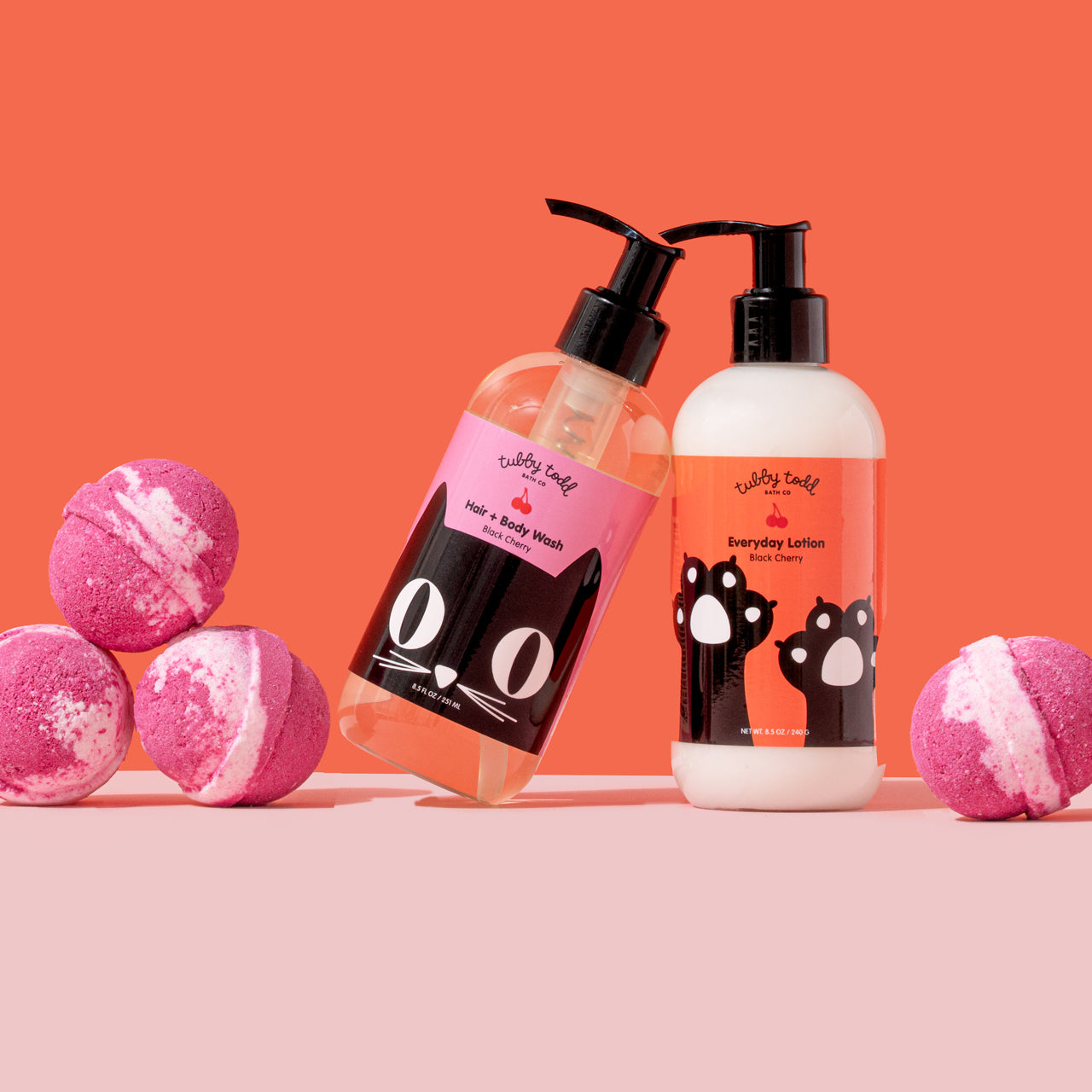 Halloween Bundle with bath bombs on red and pink background