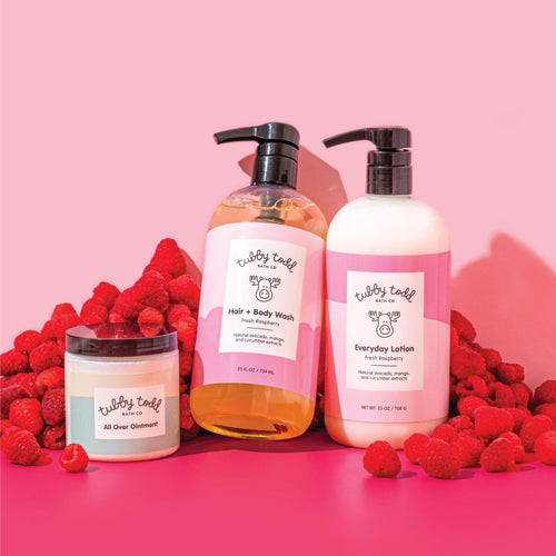The Regulars Bundle- Fresh Raspberry Hair + Body Wash, Everyday Lotion, and All Over Ointment