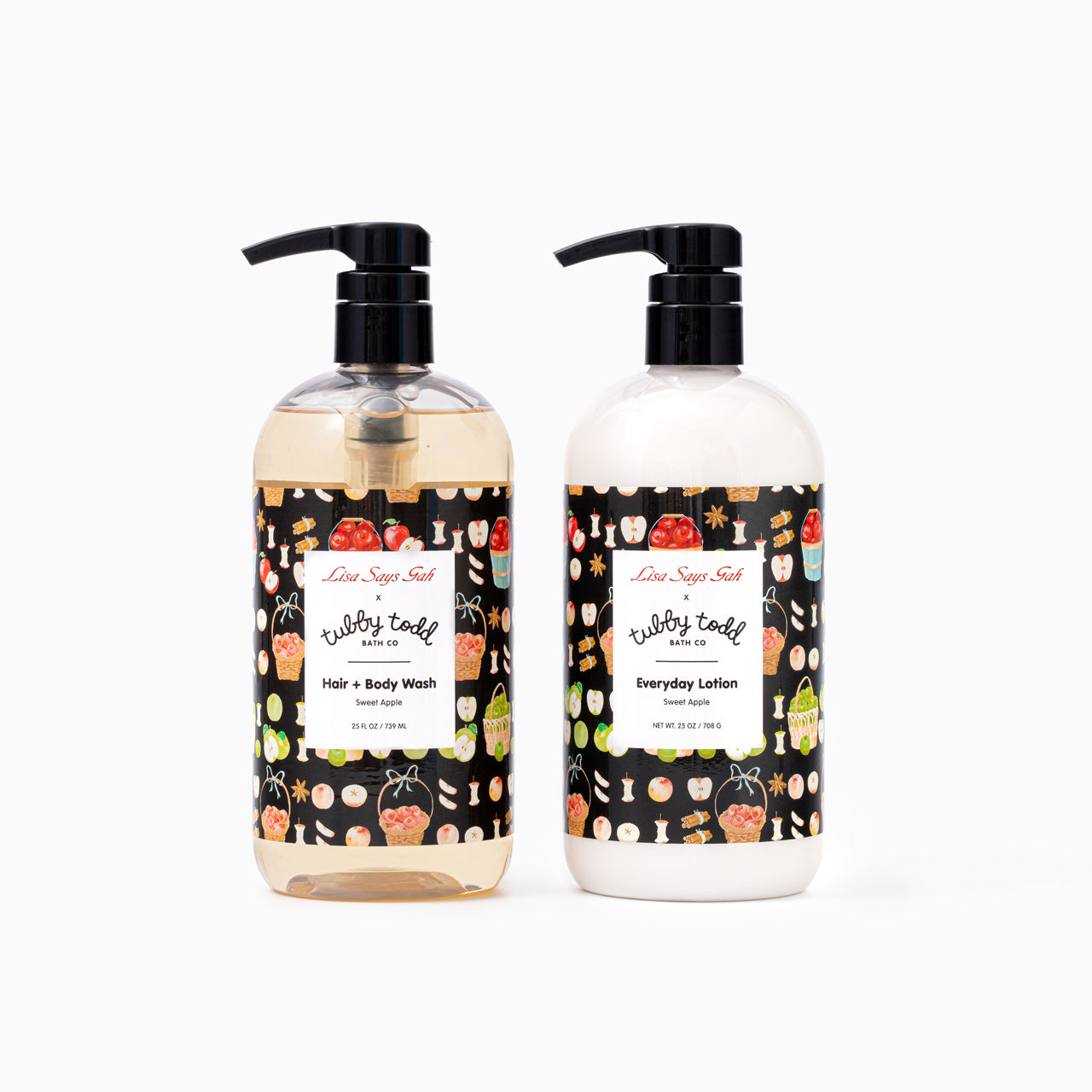 Sweet Apple Hair & Body Wash and Everyday Lotion bottles