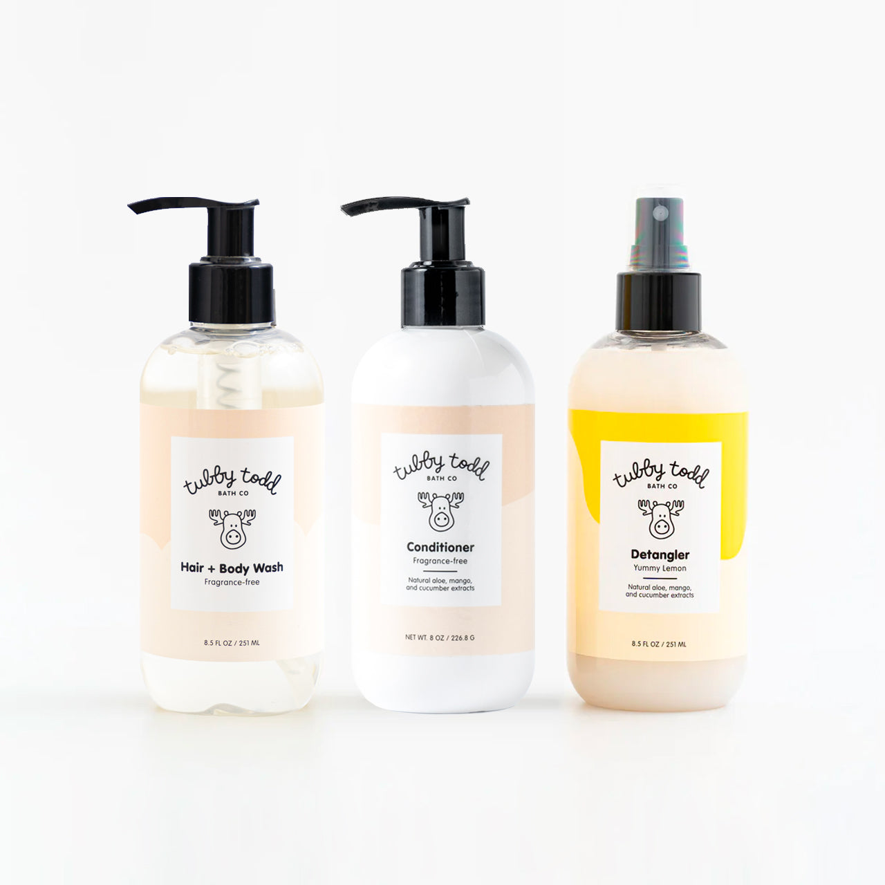 Fragrance-free Hair + Body Wash, Fragrance-free Hair Conditioner and Lemon Detangler