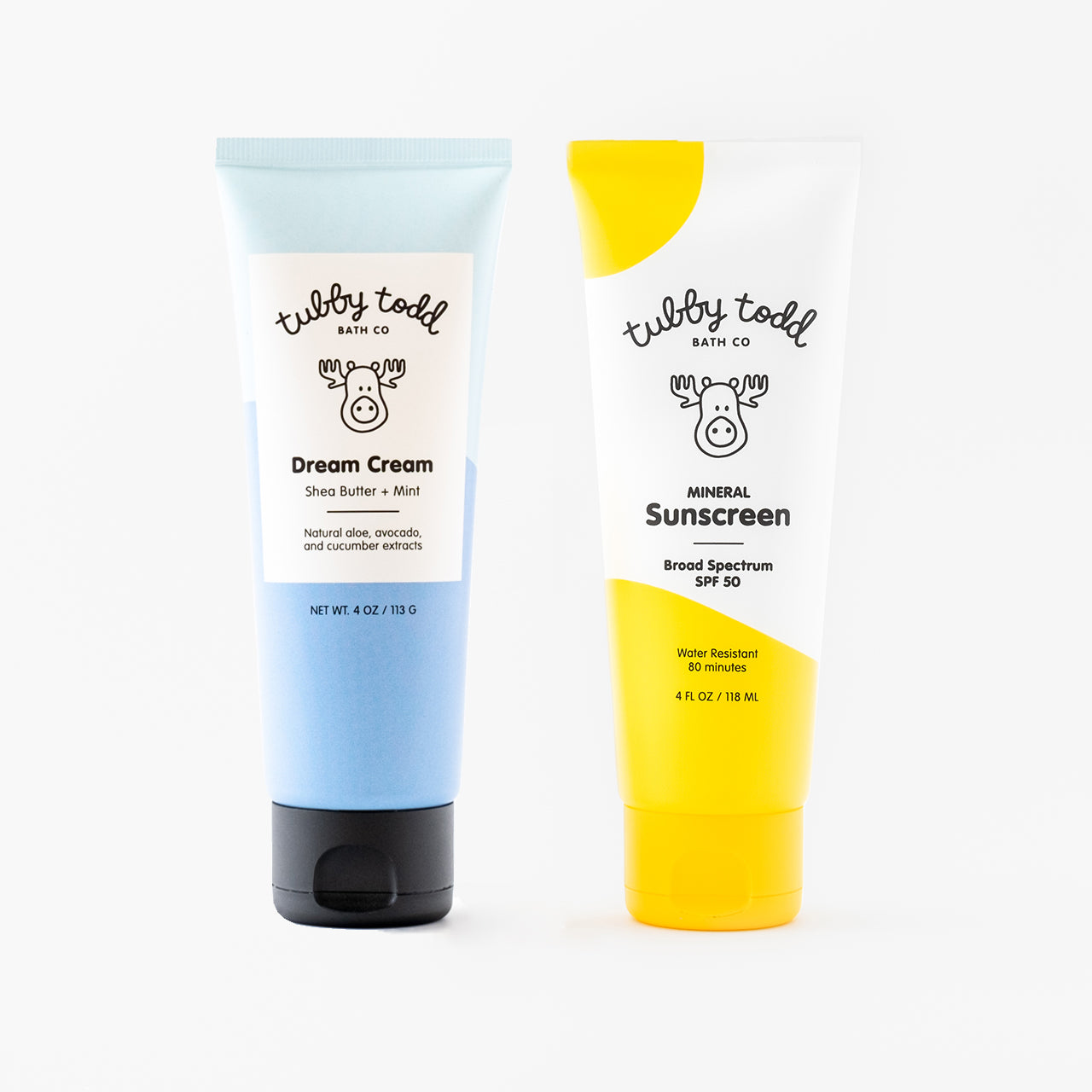 Mineral Sunscreen next to Dream Cream on white background